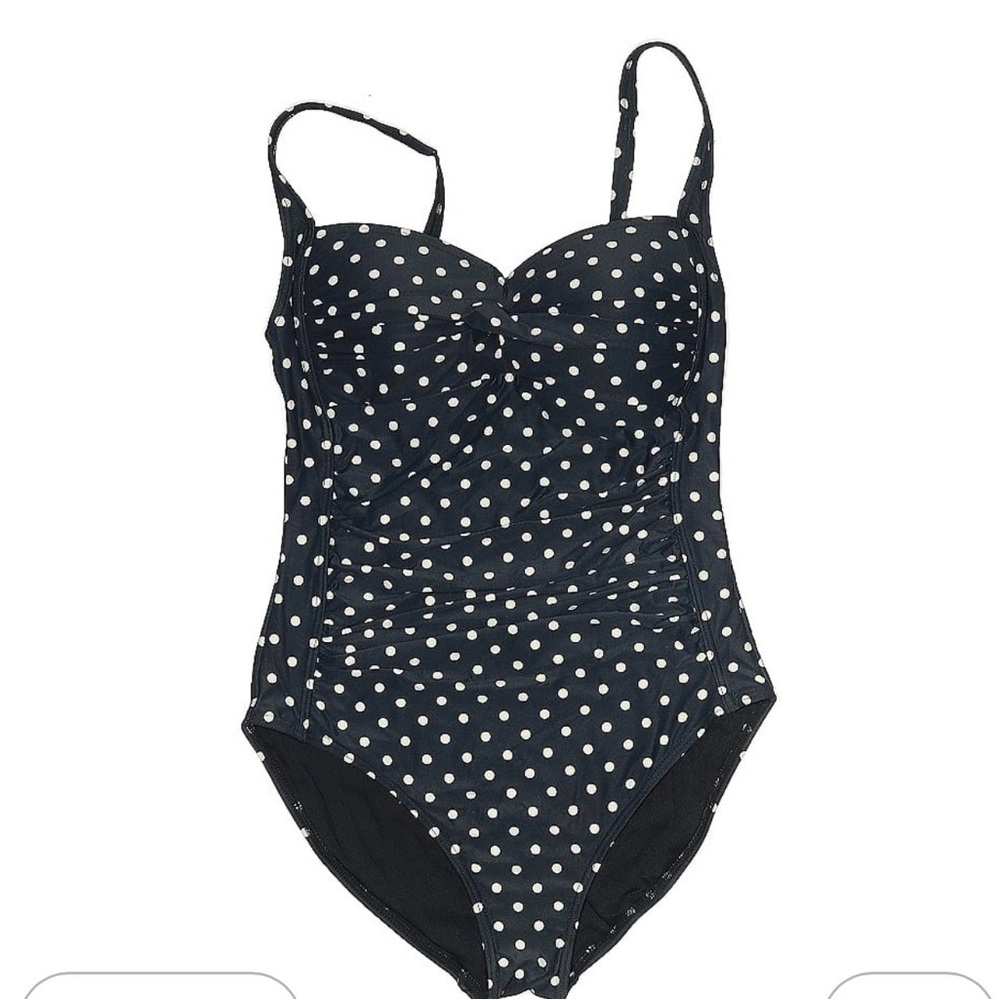 Bond-Eye Australia Front Twist One Piece Swimsuit in Navy Blue Polka Dot size 6 - Picture 1 of 5